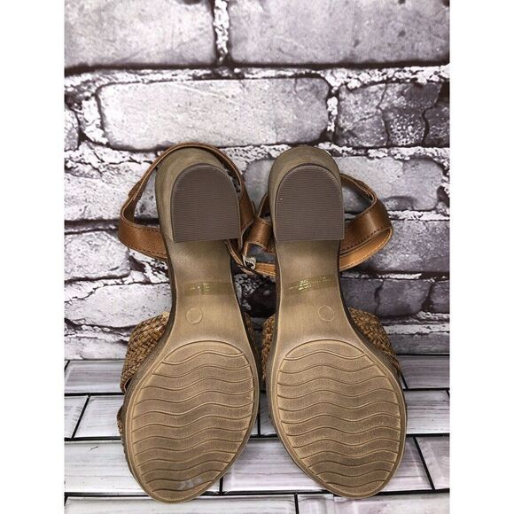 Mariella Brown Leather Woven Cross AnkleStrap Heel Sandals Women Sz 7.5M US/38EU - Picture 14 of 16